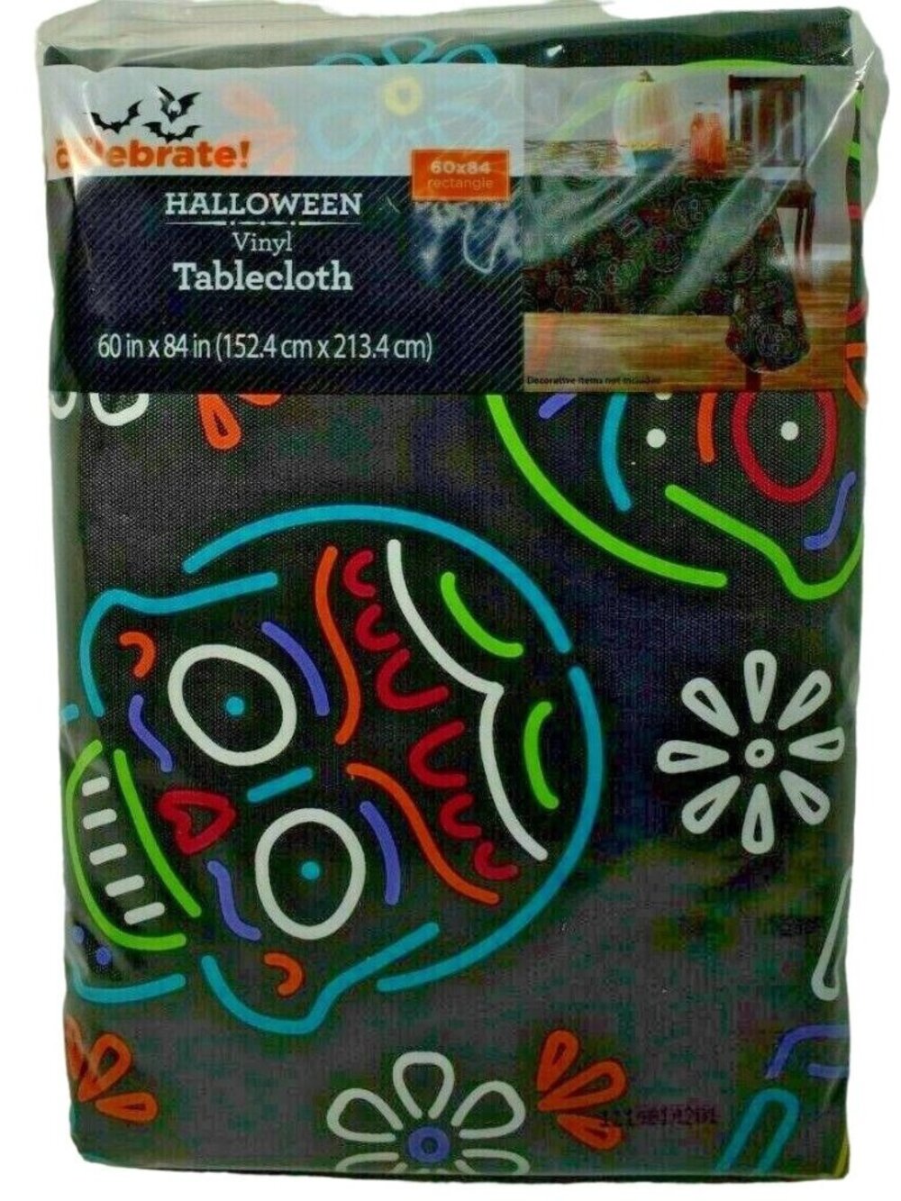 Sugar Skulls Halloween Dia de los Muertos Vinyl Tablecloth 60 x 84